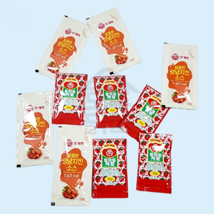오뚜기 봉지 소포장 일회용 양념치킨소스 12g 5개 + 토마토케찹 9g 5개 낱개포장 세트 이미지
