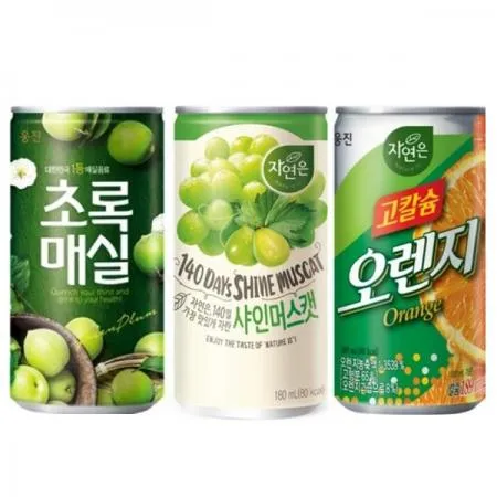 웅진 초록매실180ml (30캔)+샤인머스켓(30캔) +고칼슘오렌지(30캔)  (총90캔)