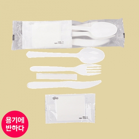 [CP] 일회용 수저 나이프 이쑤시개 포크 물티슈 세트 400개 백색