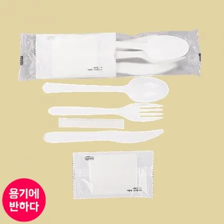[CP] 일회용 수저 나이프 이쑤시개 포크 물티슈 세트 400개 백색