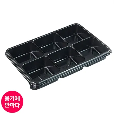 [AJ]일회용 직사각 반찬용기 소스용기 배달포장 6칸 600개세트 [몸통+뚜껑] 이미지