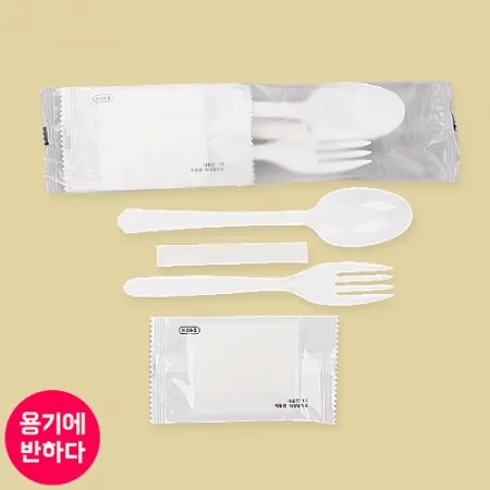 [CP] 일회용 수저 이쑤시개 포크 물티슈 세트 400개 백색