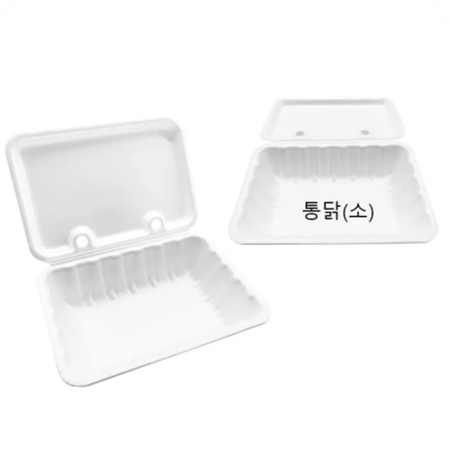 도시락 통닭(소)타공 200개 / 포장용기 일회용 배달용 도시락용기 보쌈 만두 찐빵 족발포장 스티로폼 PSP 흰머리아저씨 이미지