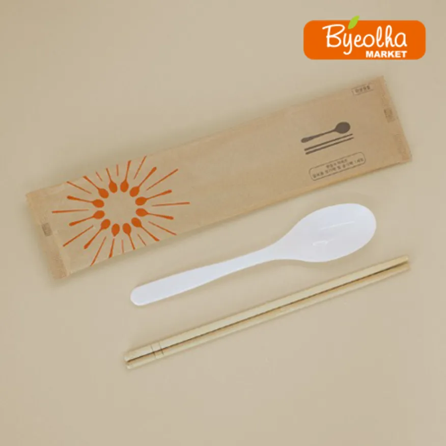 코라마 일회용 햇살 수저 세트 500개 (숟가락&젓가락-크라프트)_업소용 대용량 식당용 배달용 포장용기 배달용기 포장 이미지