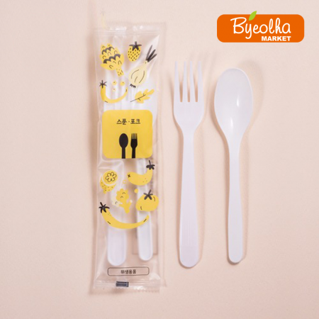 코라마 일회용 황금밥상 세트 500개 (포크&스푼)_업소용 대용량 식당용 배달용 포장용기 배달용기 포장