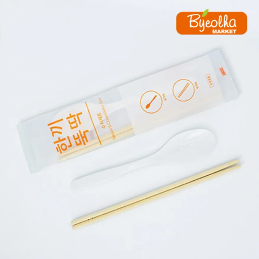 코라마 일회용 한끼뚝딱 수저 세트 500개 (숟가락&젓가락-OPP 200)_업소용 대용량 식당용 배달용 포장용기 배달용기 포장 이미지