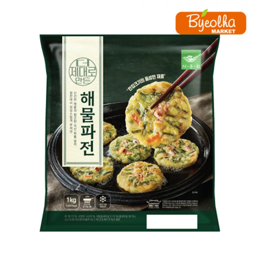 사옹원 더 제대로 만든 해물파전 1kg x5개 (1박스) 간식 전 요리 부침개 업소용 대용량 식자재 식당용 야식 안주 한식 반찬 이미지