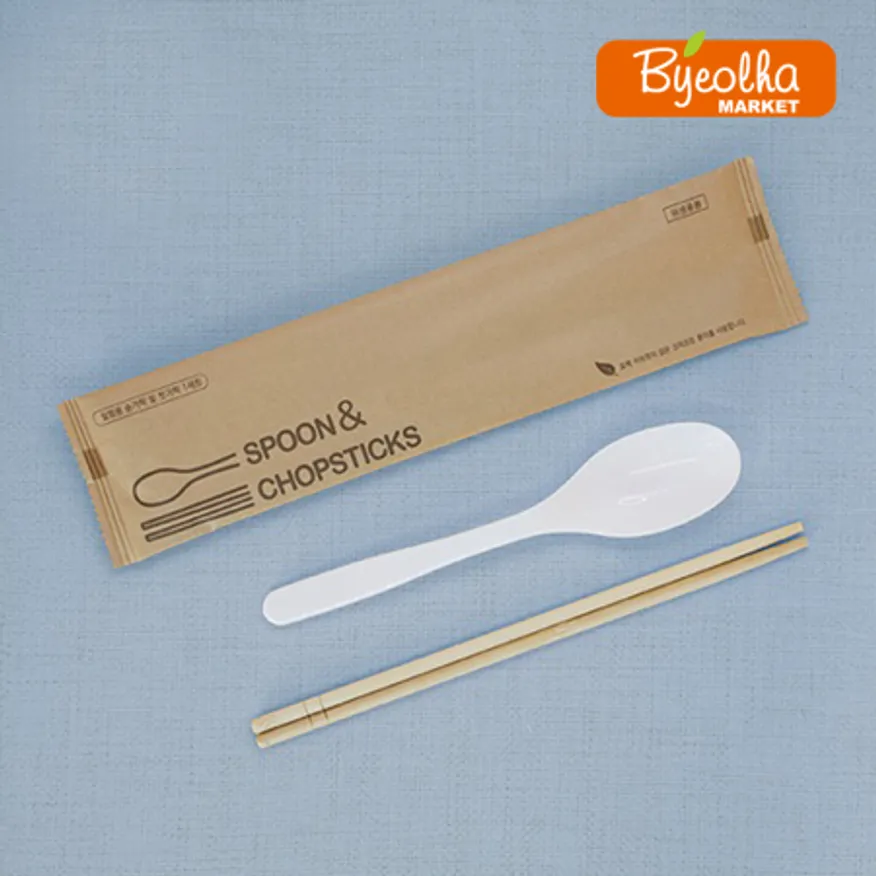 코라마 일회용 누운 수저 세트 500개 (숟가락&젓가락-크라프트)_업소용 대용량 식당용 배달용 포장용기 배달용기 포장 이미지