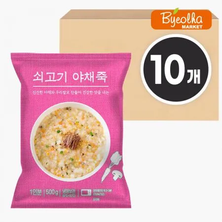새싹푸드 소고기 야채죽 500g x10개_업소용 가정용 식당용 죽 병원죽 간편식 즉석죽