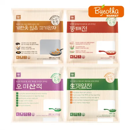 사옹원 명절 1kg 4종 세트(오미산적+생깻잎전_동태전+계란옷 입은 고기완자) 명절 설 추석 제사 음식 막걸리안주 간식