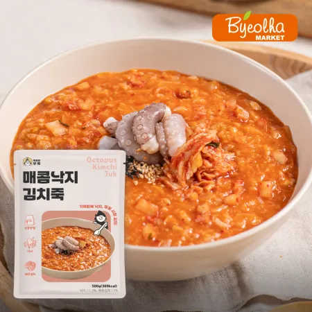 죽공방후룩 매콤낙지 김치죽 500g_냉장 간편식 식사대용 얼큰한 해장죽