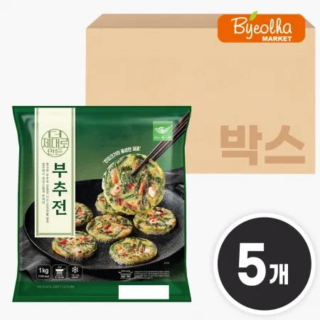 사옹원 더 제대로 만든 부추전 1kg x5개 (1박스) 간식 전 요리 부침개 간편조리 업소용 대용량 식자재 식당용 야식 안주