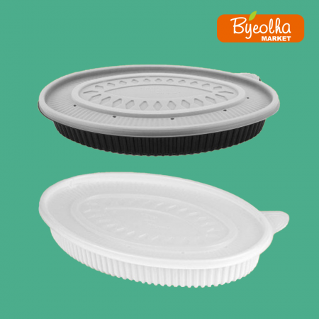 멀티팩 찜용기 세트 100개 (JH-타원 찜용기-검정-소)_업소용 대용량 식당용 배달용 포장용기 배달용기 포장