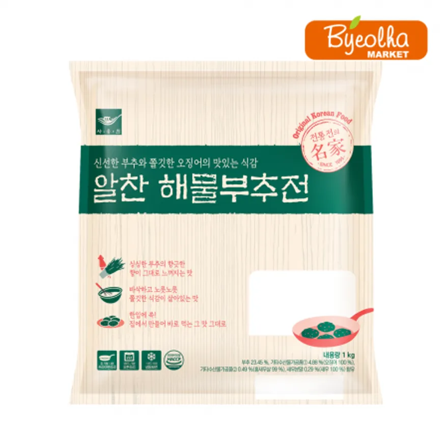 사옹원 알찬 해물부추전 1kg x5개 (1박스) 간식 해물 전 요리 부침개 간편조리 업소용 대용량 식자재 식당용 야식 안주 한식 이미지