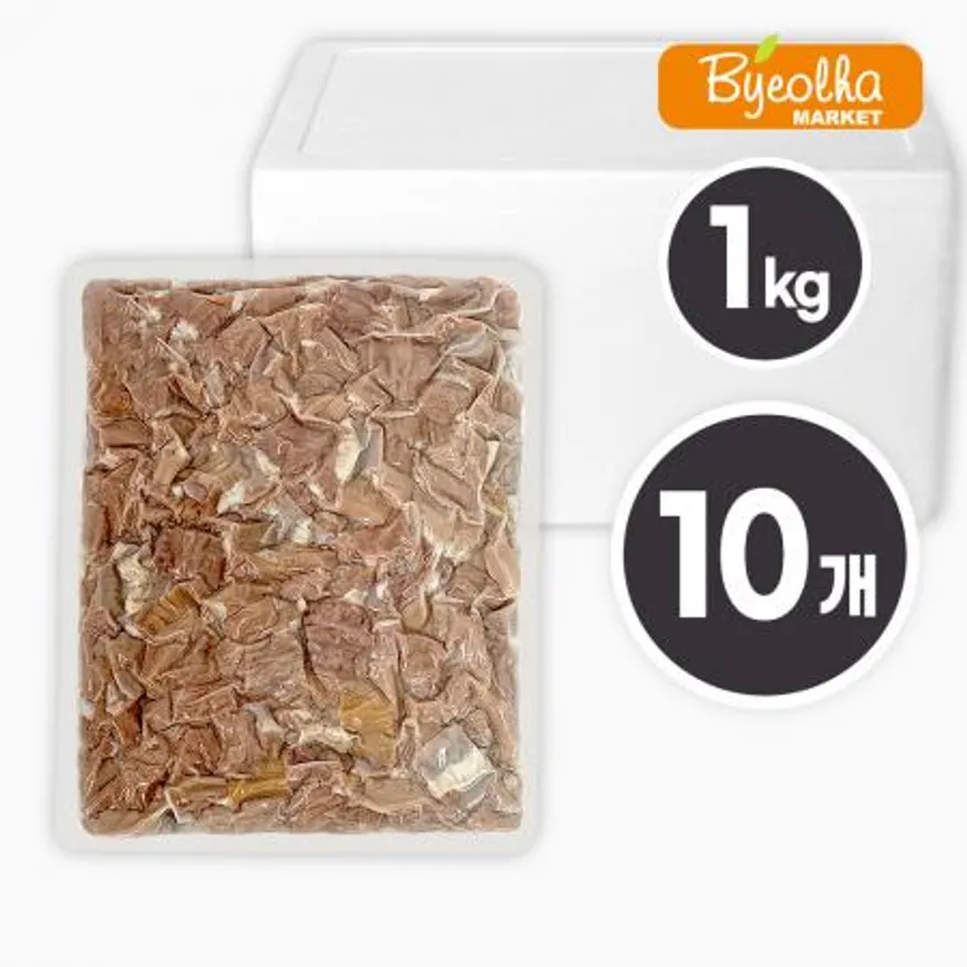 춘풍접객 삶은 돼지 소창 곱창 슬라이스 1kg x10개 / (1박스)_국밥용 업소용 대용량 식당용 냉동 돼지부속물 이미지