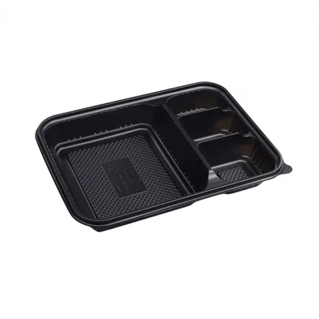 [CN]도시락용기 4칸(흑색/무타공뚜껑) 200개세트(합포장) 이미지