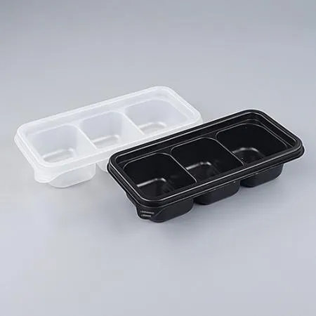 [BF-1407] 일회용 3칸 반찬용기 소스용기 흑색 1000개세트 [몸통+뚜껑] 이미지