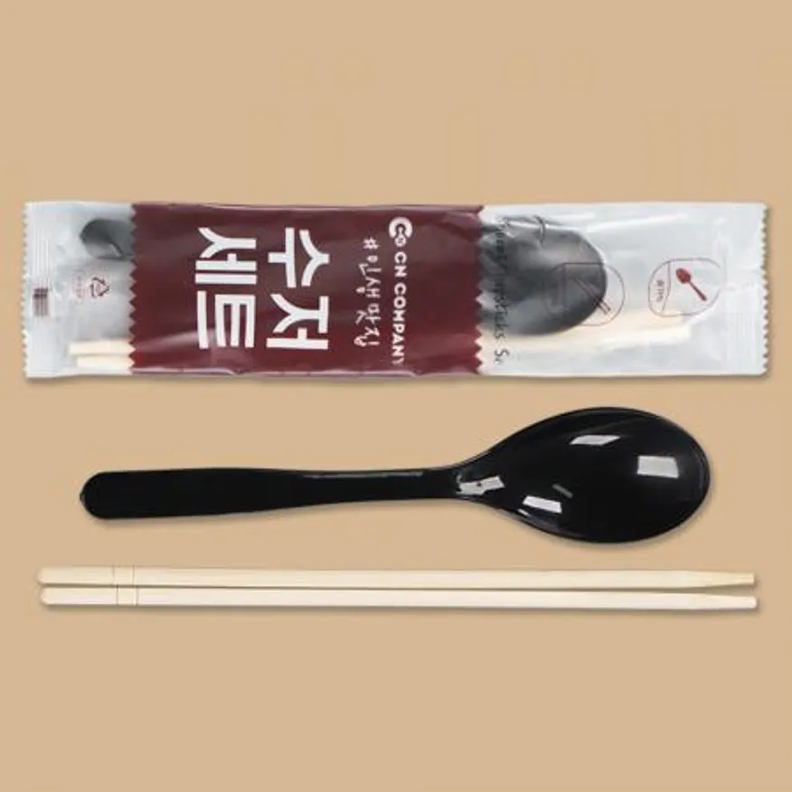 CN 인생맛집 일회용 수저세트 수저 젓가락 흑색 500개 이미지