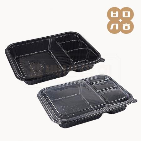 JH 신형 일회용 도시락 덮밥 돈가스 용기 (소량) 4칸 200개 세트_흑색 (합포장)