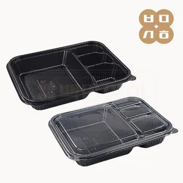 JH 신형 일회용 도시락 덮밥 돈가스 용기 (소량) 4칸 200개 세트_흑색 (합포장)