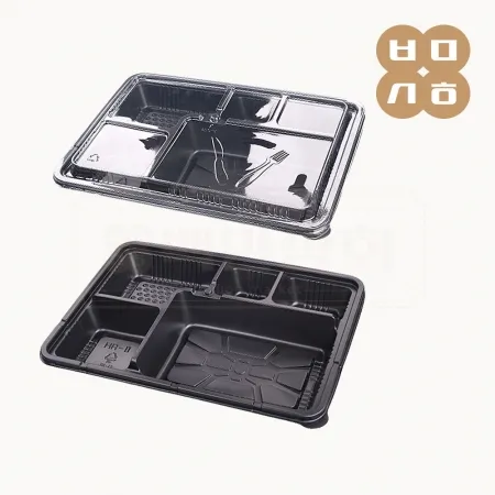 [JH] 일회용 도시락용기 5칸 HR-2 신형 흑색 200개세트