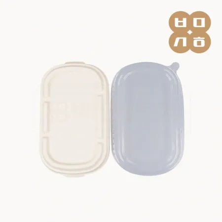 일회용 펄프 사탕수수 용기 HS-500(크라프트) 500개 세트 [몸통+펄프뚜껑] 이미지