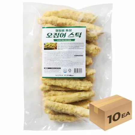 1박스) 명일품 냉동 통살 오징어스틱 1kg x 10개입