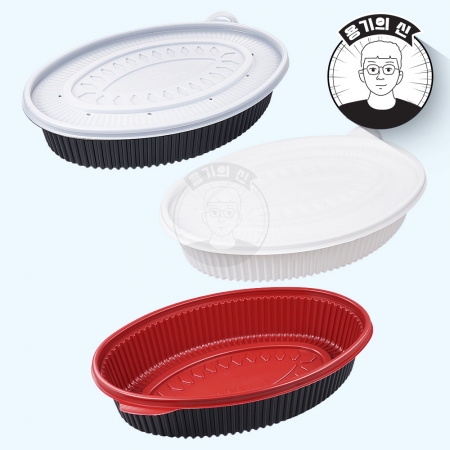 [JH] 일회용 타원찜용기 중 백색 100개세트[몸통+원색뚜껑]