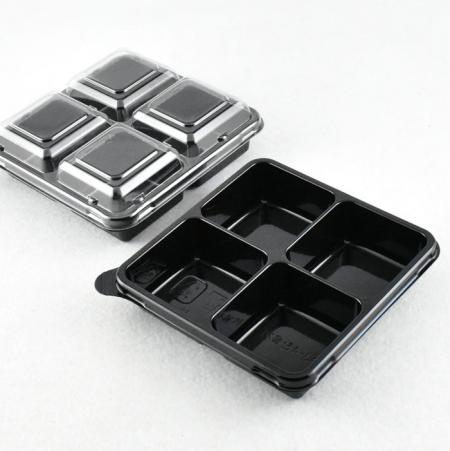 정사각4칸반찬용기 4구용기 검정4칸 AJ-4칸블랙찬용기 200세트