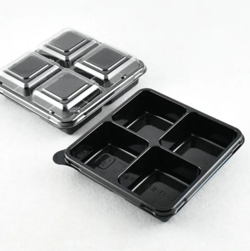 정사각4칸반찬용기 4구용기 검정4칸 AJ-4칸블랙찬용기 200세트 이미지