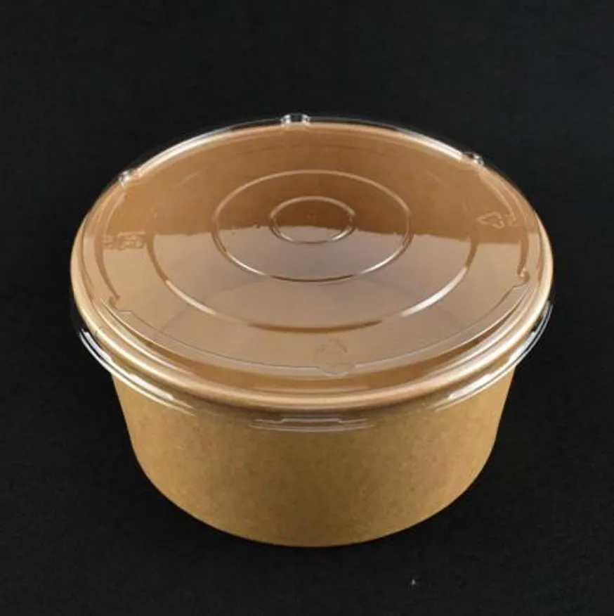 친환경종이컵 비빔밥 덮밥용기 1500cc(크라프트) 300개(신형막힘투명뚜껑포함 이미지