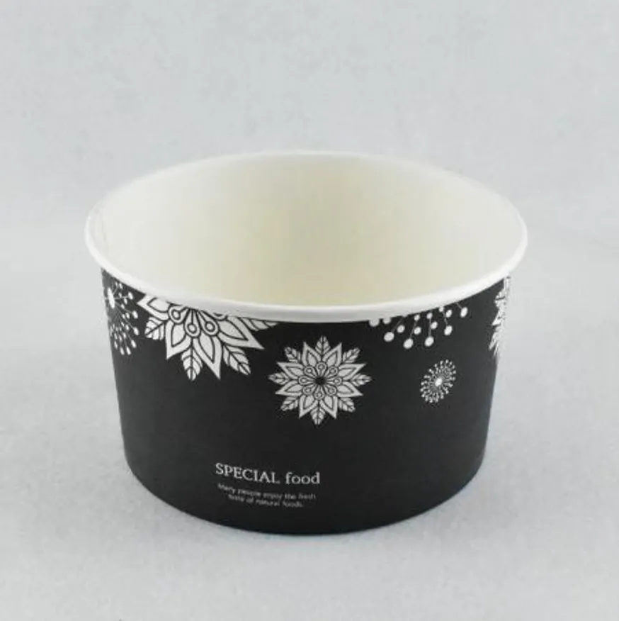 덮밥용기 비빔밥용기 종이용기 W-1200cc(블랙꽃) 300개(뚜껑별도) 이미지