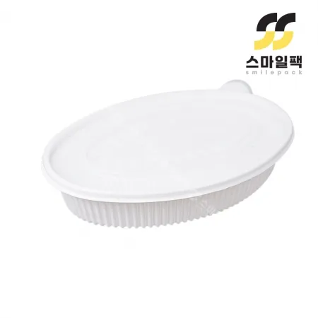 [JH] 일회용 타원찜용기 중 백색 100개세트[몸통+원색뚜껑]