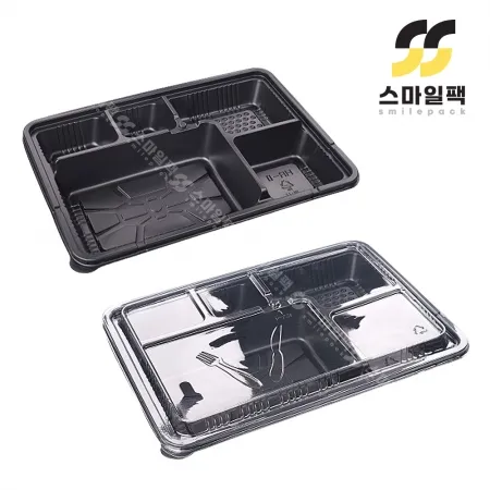 [JH] 일회용 도시락용기 5칸 HR-2 신형 흑색 200개세트[합포장]