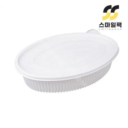[JH] 일회용 타원찜용기 대 백색 100개세트[몸통+원색뚜껑]