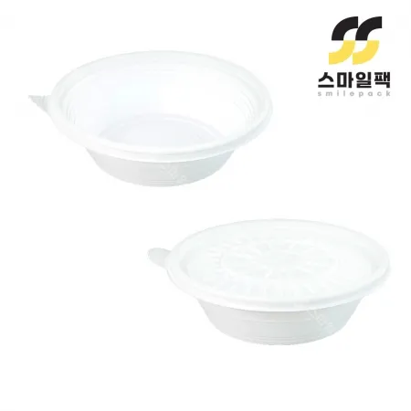 [JH] 일회용 225파이 탕용기 구형 특소 백색 200개세트[몸통+뚜껑]