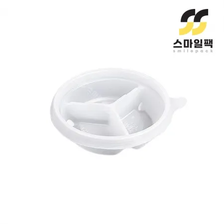 [JH] 일회용 원형 반찬용기 P150-3칸 반투명 800개세트[몸통+뚜껑]