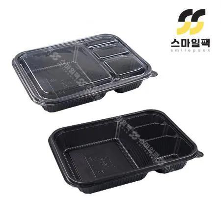[JH] 신형 도시락용기 4칸 흑색 200개세트[합포장]