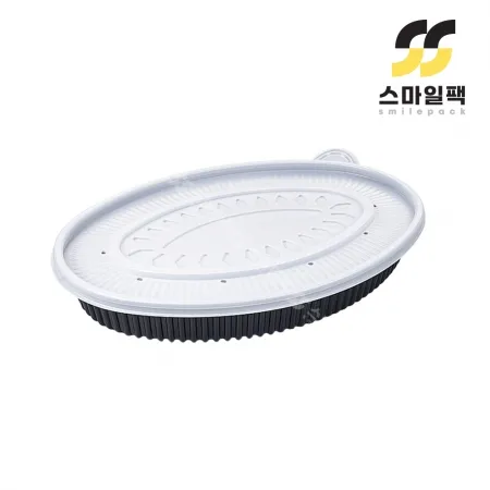 [JH] 일회용 타원찜용기 소 흑색 100개세트[몸통+원색뚜껑]