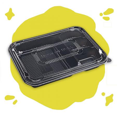 [CN]도시락용기 4칸(흑색/무타공뚜껑) 200개세트(합포장)