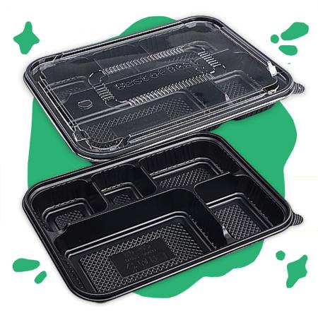 [CN]도시락용기 5칸(흑색/무타공뚜껑) 200개세트(합포장)