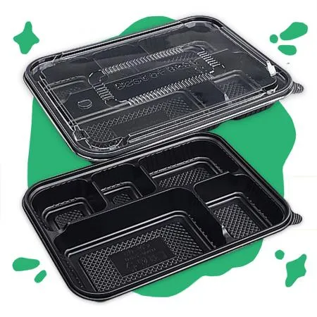 [CN]도시락용기 5칸(흑색/무타공뚜껑) 200개세트(합포장)