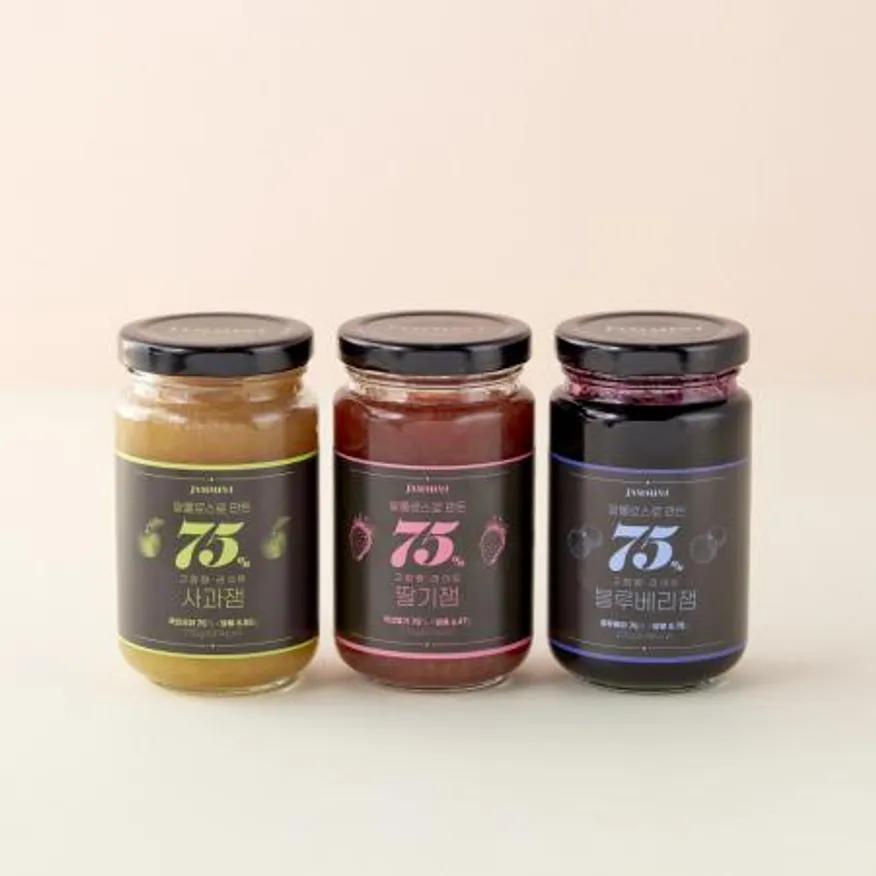잼민트 75% 고함량 무첨가 저당 과일잼 3종(딸기잼, 블루베리잼, 사과잼) 각 270g 이미지