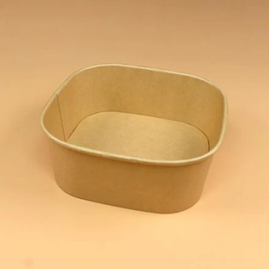 종이용기 세트(정사각/크라프트/투명뚜껑/1,200ml) 이미지