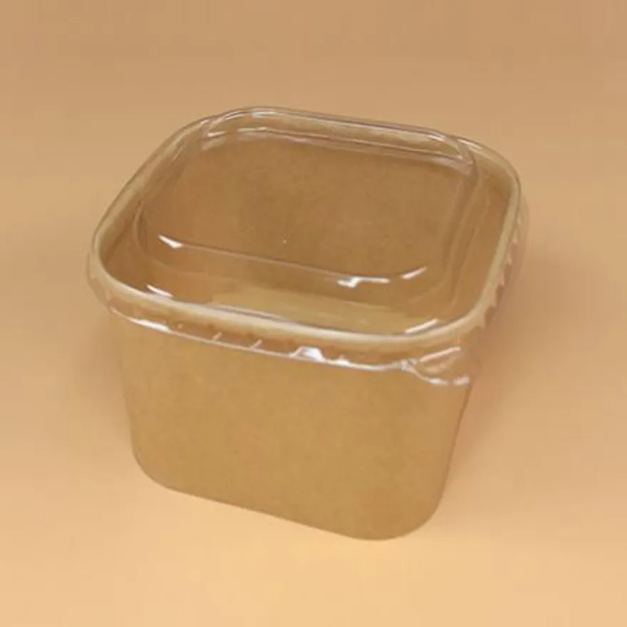 종이용기 세트(정사각-크라프트/투명뚜껑/900ml) 이미지