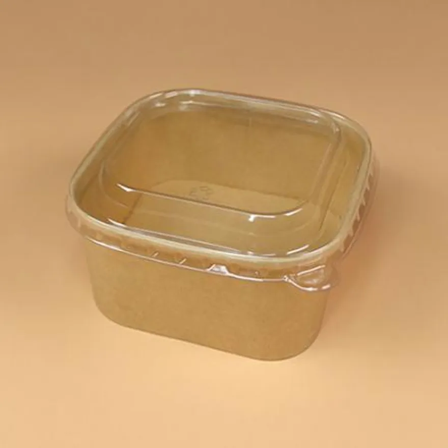 종이용기 세트(정사각-크라프트/투명뚜껑/650ml) 이미지