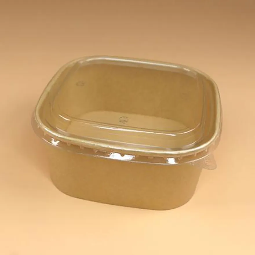 종이용기 세트(정사각/크라프트/투명뚜껑/1,400ml) 이미지