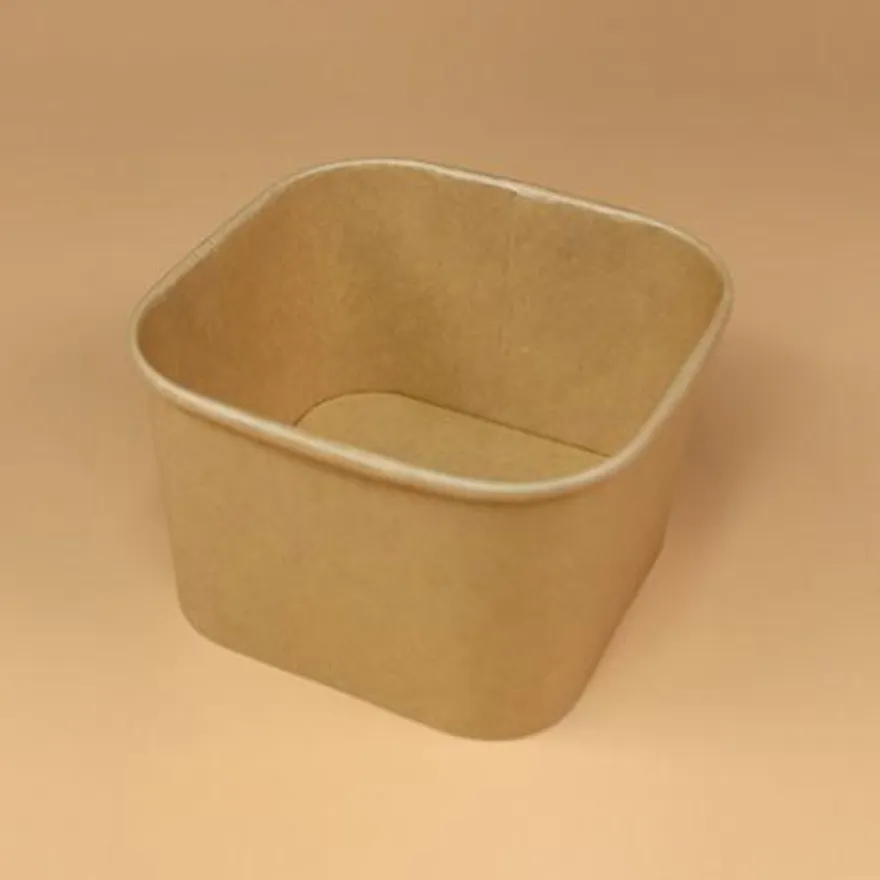 종이용기 세트(정사각-크라프트/투명뚜껑/900ml) 이미지