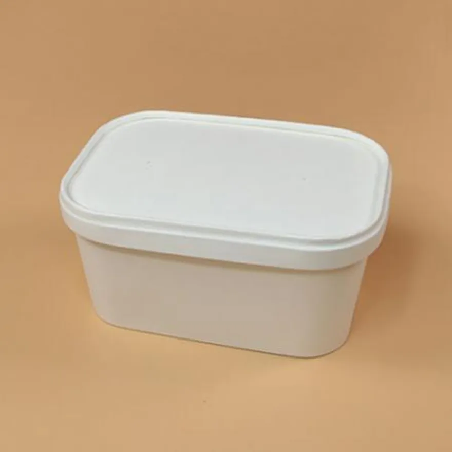 종이용기 세트(직사각/백색/종이뚜껑/R1000) 이미지