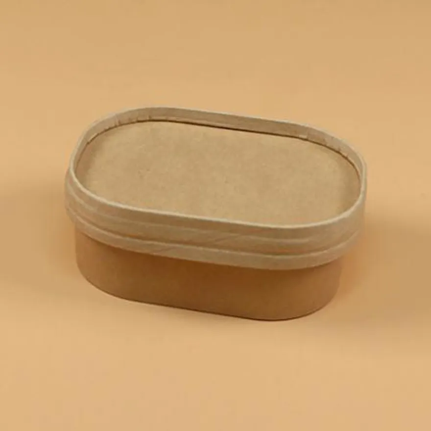 종이용기 세트(직사각/크라프트/종이뚜껑/R150) 이미지